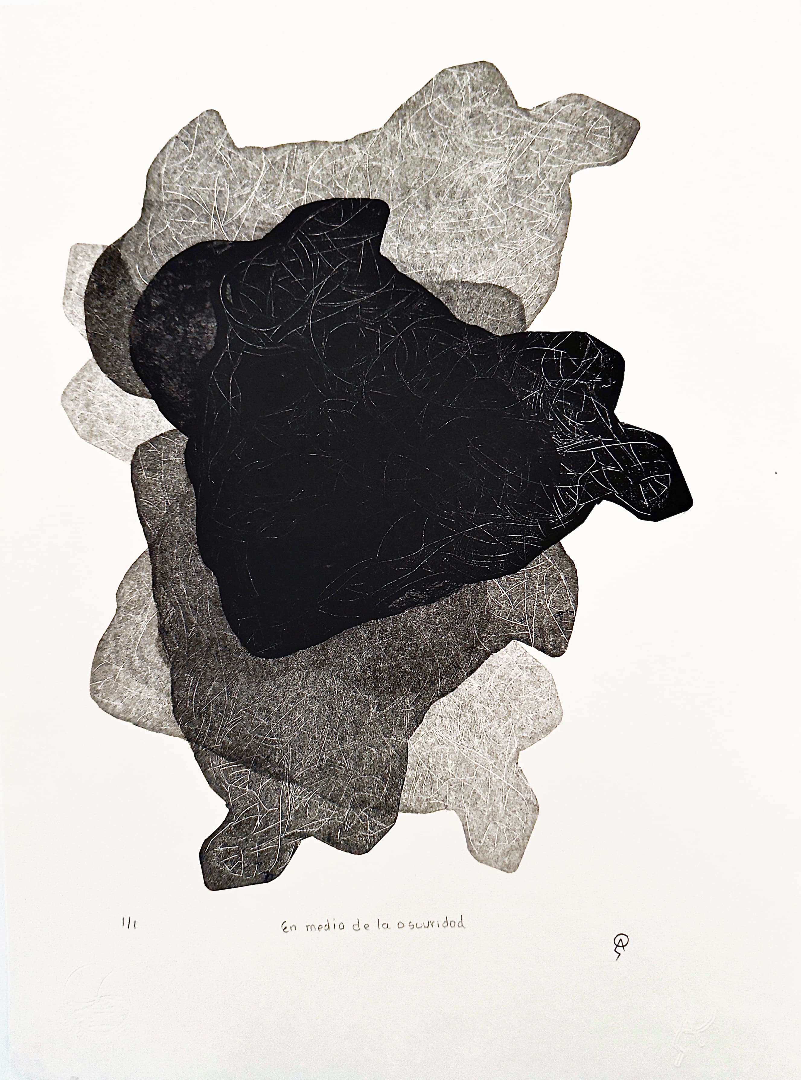 En medio de la oscuridad by Patricia Arriola, Monotype, Dry lithography on cotton paper Guarro Super Alfa. unique. 1/1, 2025